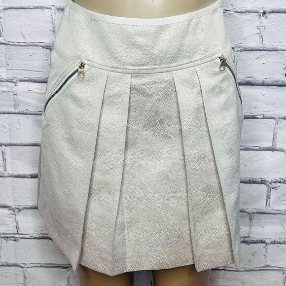 Ted Baker Womens Cream Textured Mid-Rise Zippered Pleated Mini Skirt Size 1 - Picture 1 of 8